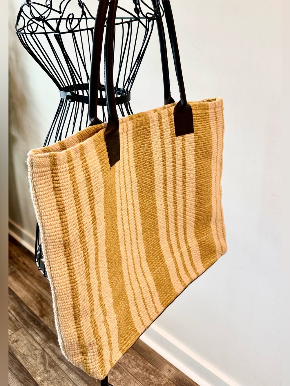 Dash & Albert - Handwoven Striped Rug Tote Bag - Large - Yellow Cream